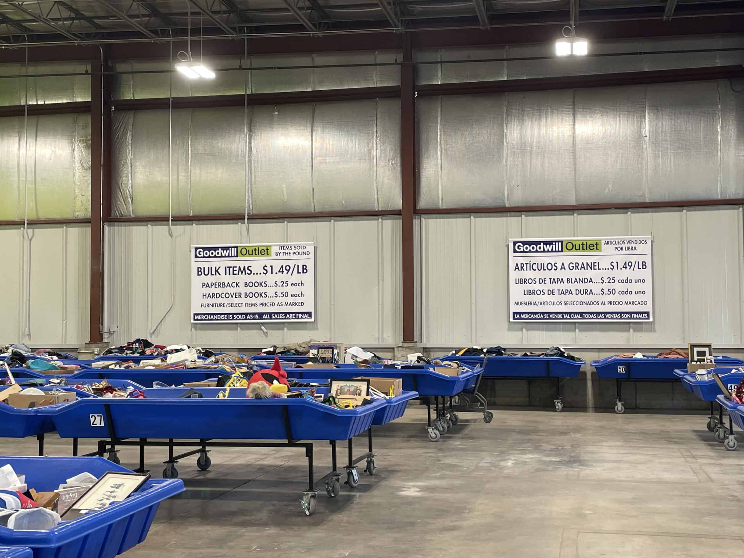 View of the shopping floor at the Goodwill Outlet Store in Cedar Rapids, Iowa.