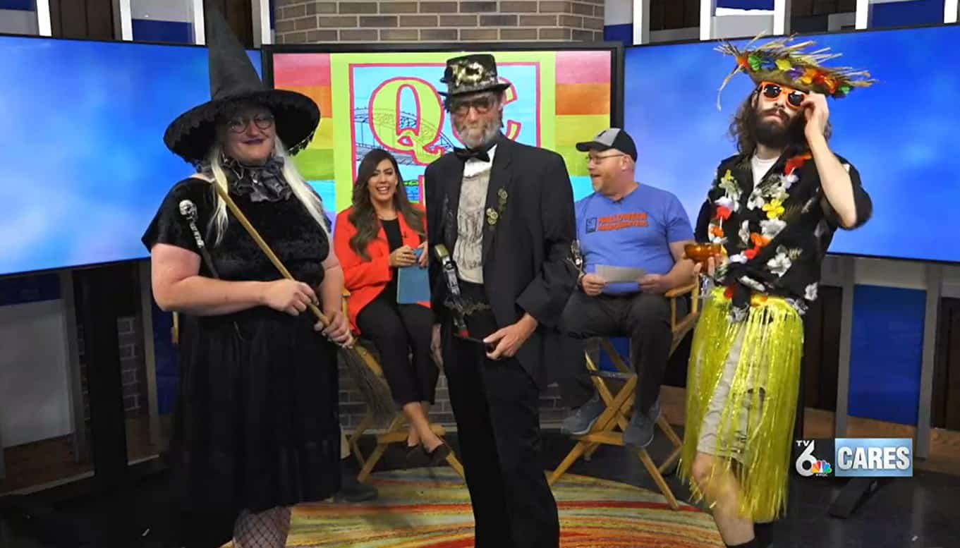 Screen shot of Goodwill of the Heartland team members providing costume ideas on KWQC-TV 6