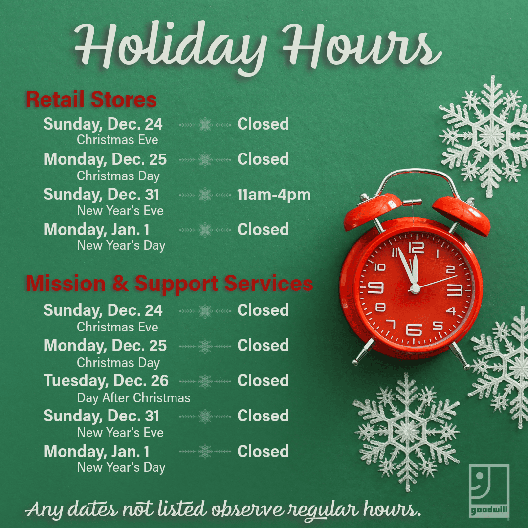 Winter Holiday Hours at Goodwill of the Heartland