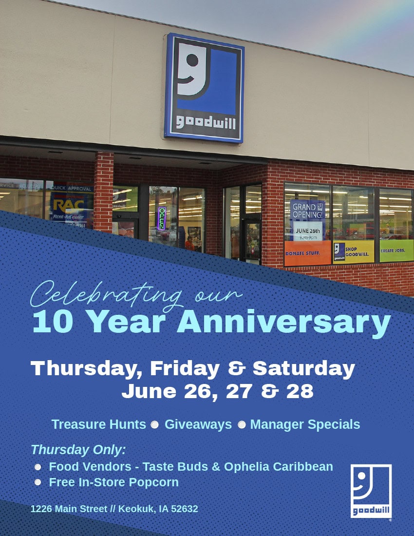 Keokuk Goodwill Store Anniversary Flier