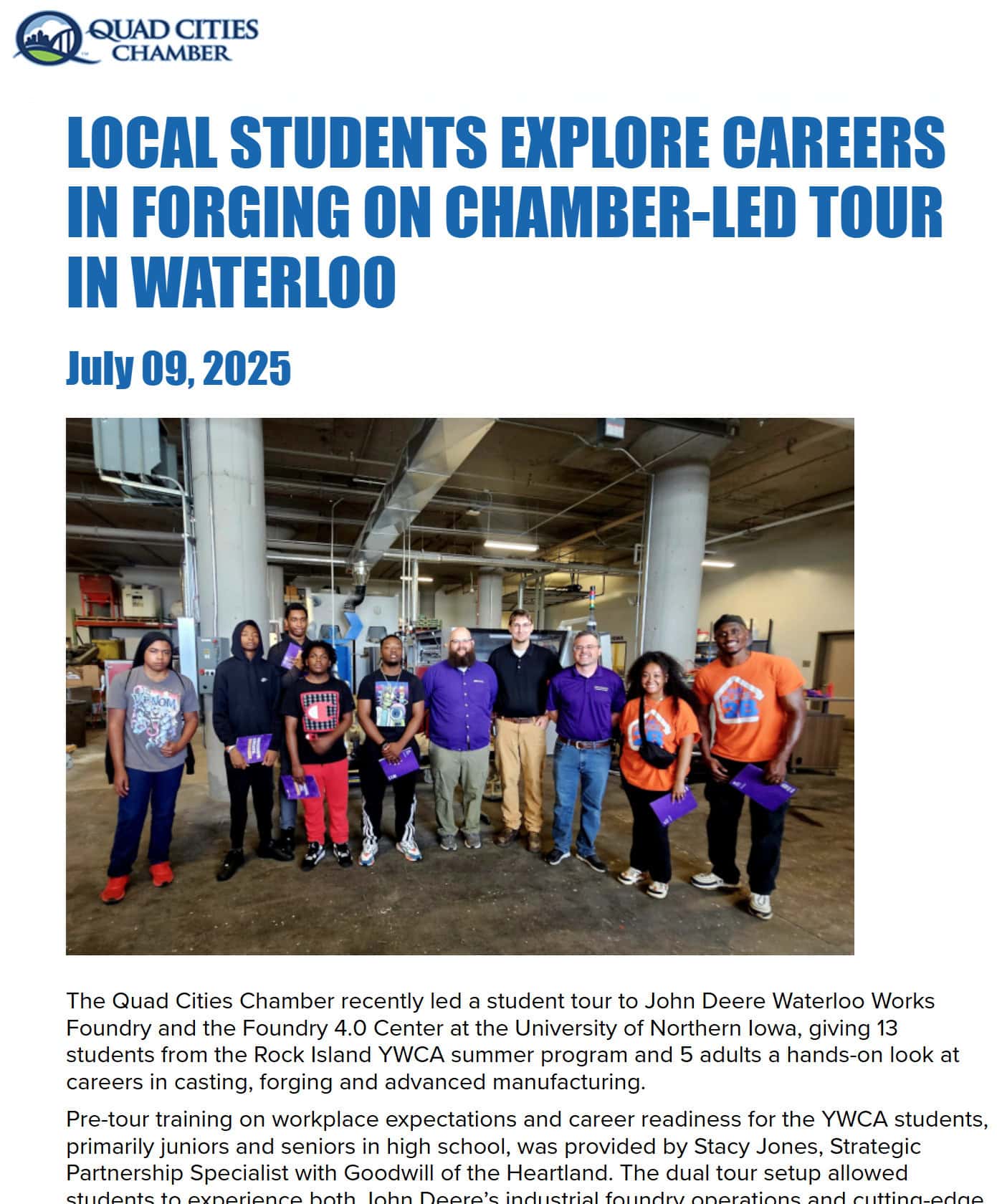 Screenshot of Quad Cities Chamber blog post