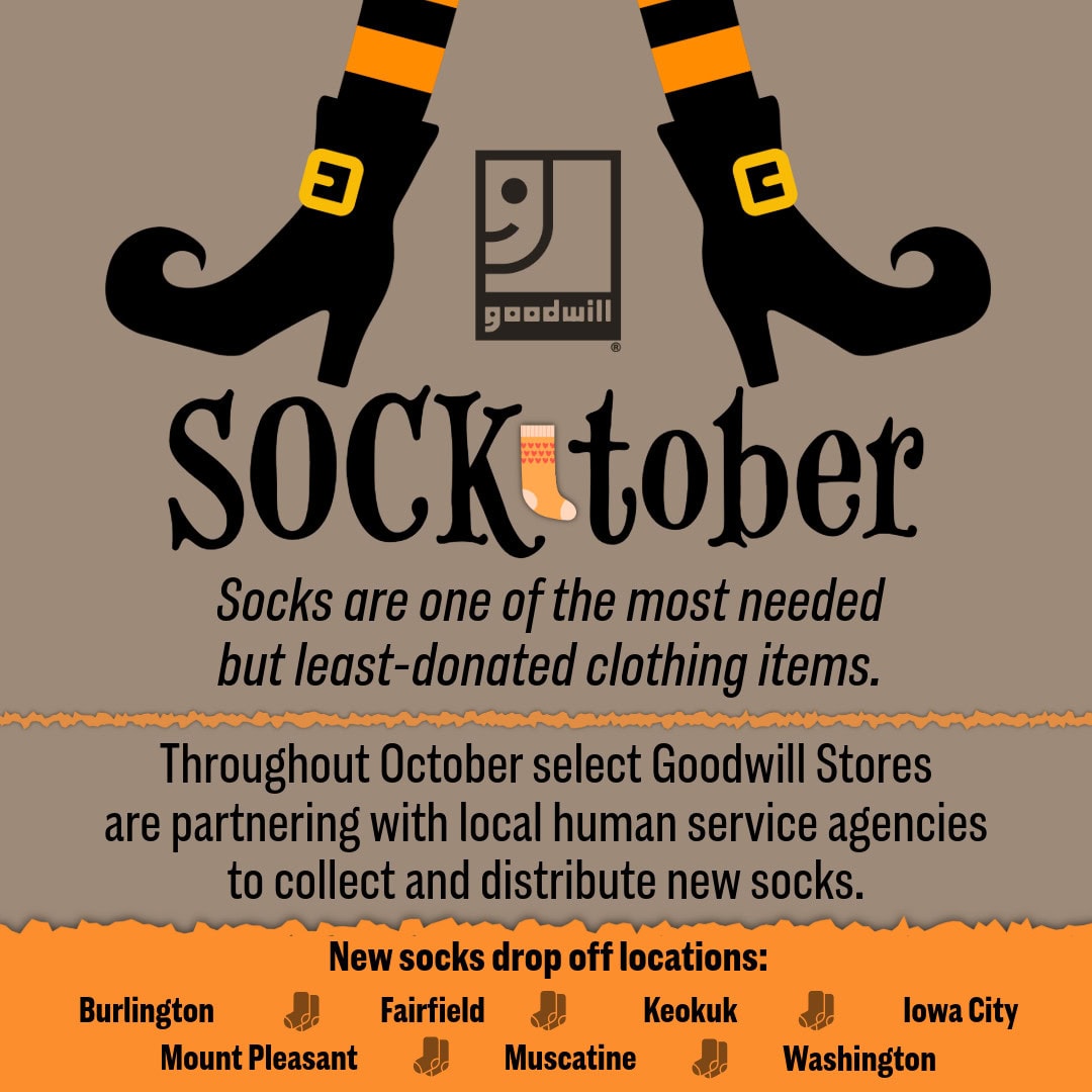 SOCKtober is upon us! Goodwill is partnering with local human service organizations provide new socks to people and families in need. 
