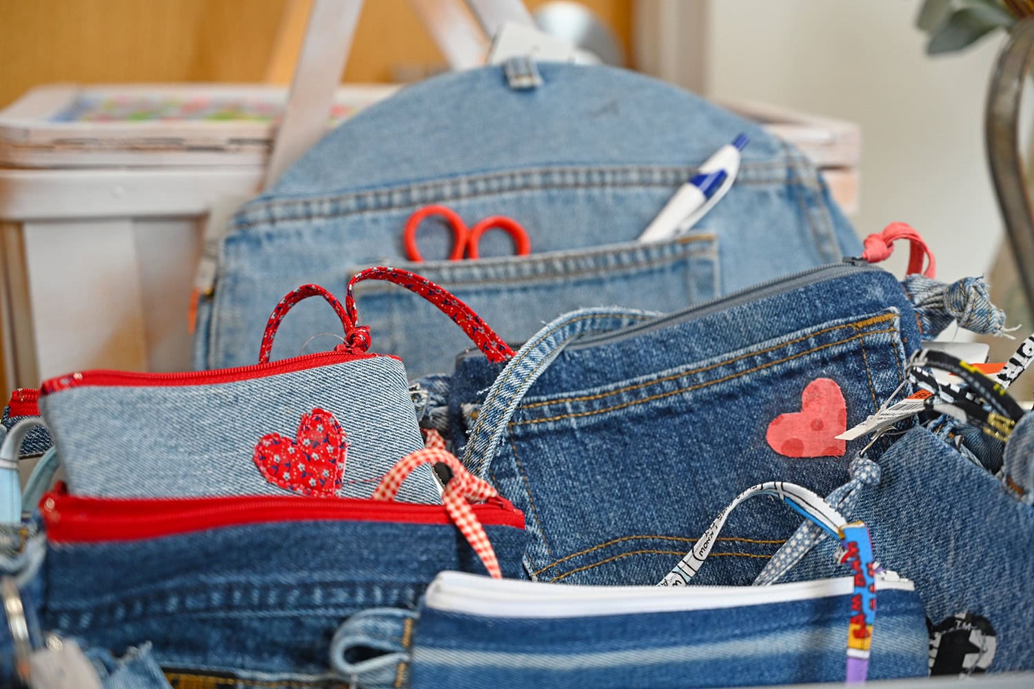 Photo of jean pocket bags at the Re-Makers Market at the Goodwill Store in Burlington.