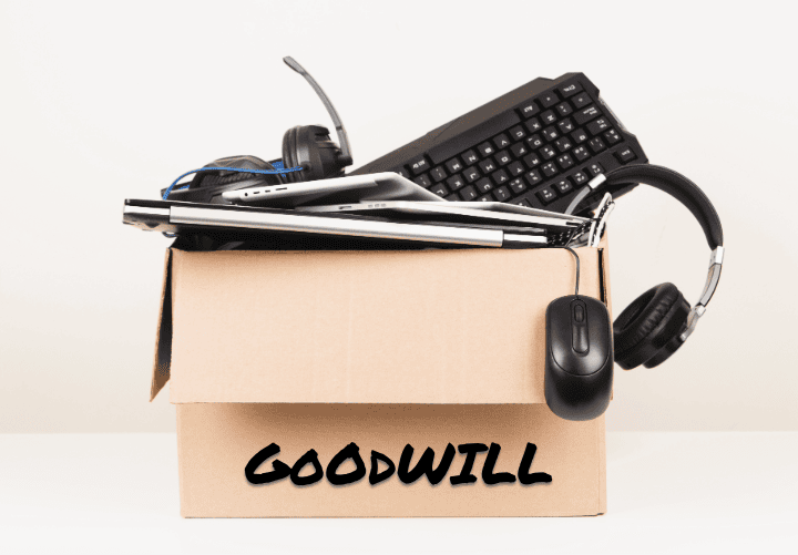 E-waste recycling donations in a box